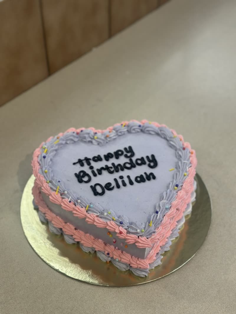 Pink and lilac heart birthday cake