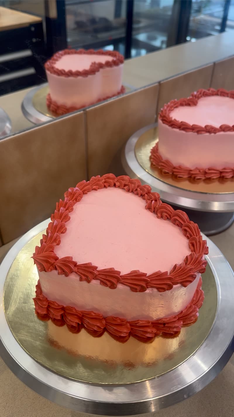 Pink and red Valentine heart cakes