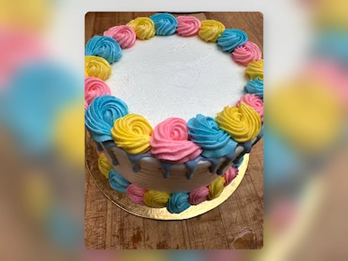 Colourful piped celebration cake by Richlea Bakery