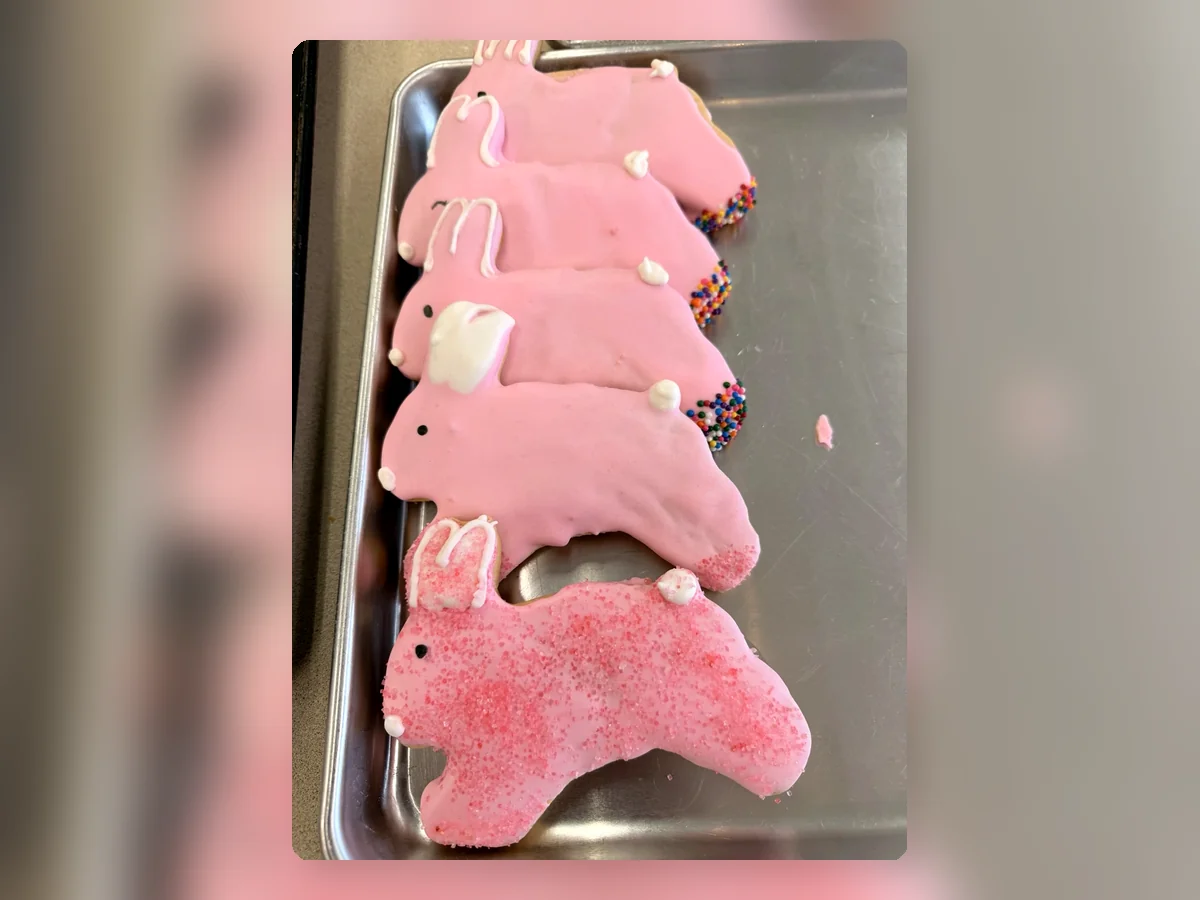 Pink bunny custom cookies by Richlea Bakery