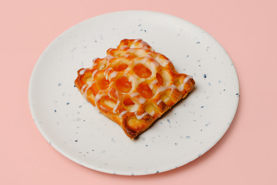 Lattice peach danish with icing drizzle
