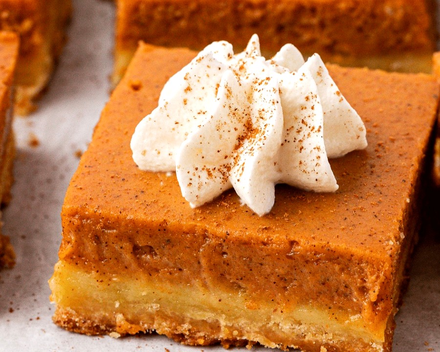 Pumpkin Square topped with whipped cream at Richlea Bakery